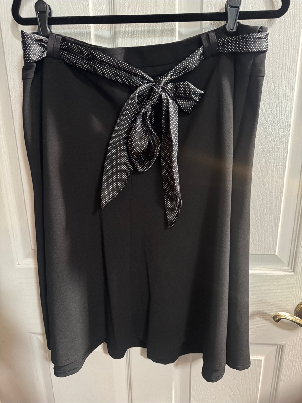Women's Black A-Line Skirt with Polka Dot Tie Waist